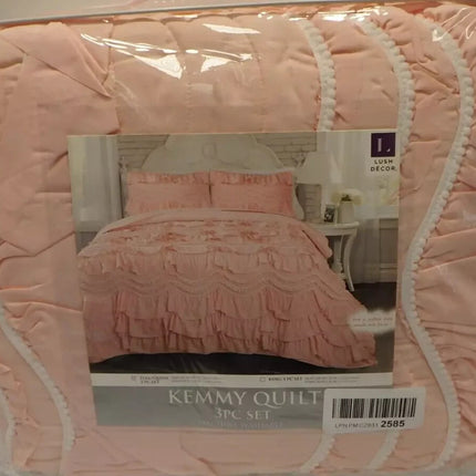 Lush Decor Kemmy Quilt - Ruffled Textured 3 Piece Full Queen Size Bedding Set, P