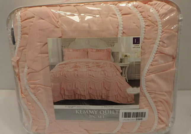 Lush Decor Kemmy Quilt - Ruffled Textured 3 Piece Full Queen Size Bedding Set, P