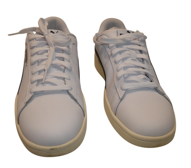 PUMA Unisex Smash 3.0 Leather Sneaker, White/Black/Gold/Frosted Ivory, US 9