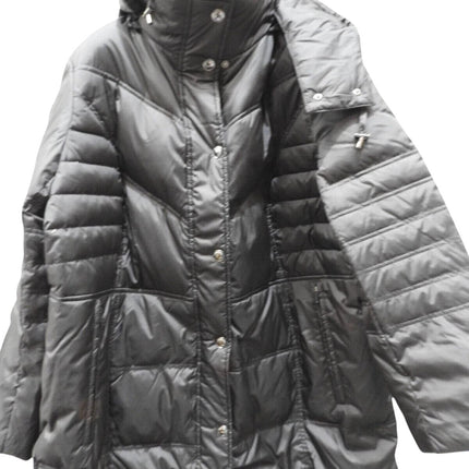 London Fog Women's Plus-Size Mid-Length Faux-Fur Collar Down Coat with Hood - 1X