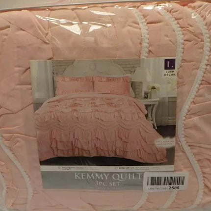 Lush Decor Kemmy Quilt - Ruffled Textured 3 Piece Full Queen Size Bedding Set, P