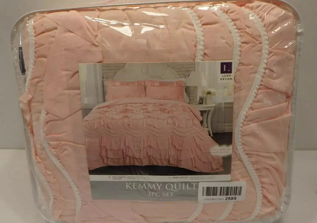 Lush Decor Kemmy Quilt - Ruffled Textured 3 Piece Full Queen Size Bedding Set, P