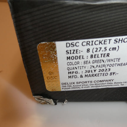 DSC Belter (SEA Green/White) Cricket Shoes, Size US: 9 (UK 8)