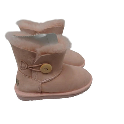 Outback Ugg Boots Kids Button - Premium Double Face Sheepskin Pink,Size US 12-13