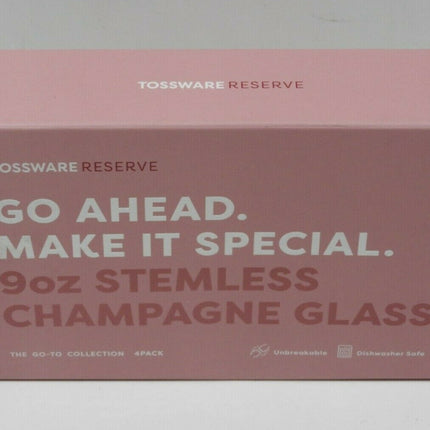 TOSSWARE Reserve 9oz Stemless Champagne Glass Dishwasher Safe Set of 4