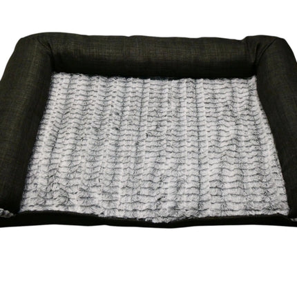 Furhaven Pet Dog Bed Orthopedic Plush Luxe Faux Fur and Performance Linen - M
