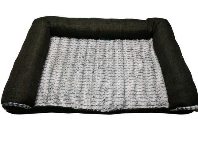 Furhaven Pet Dog Bed Orthopedic Plush Luxe Faux Fur and Performance Linen - M