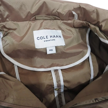 Cole Haan Women's Packable Hooded Rain Jacket with Bow, Champagne, X-Small Petit