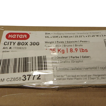 Keter City 30 Gallon Resin Deck Box for Patio Furniture, Pool Accessories, and S