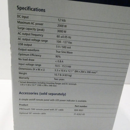 Xantrex Prowatt SW2000 2000W True Sinewave Inverter Model# 806-1220