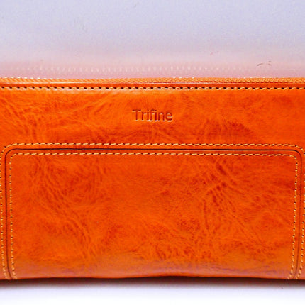 TRIFINE Concrete Leather Zip Wallet, Tan, C01W32
