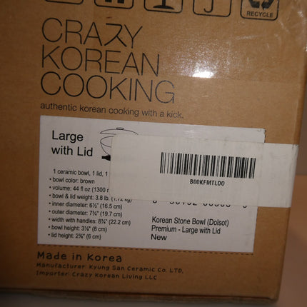 Crazy Korean Cooking Korean Stone Bowl (Dolsot), Sizzling Hot Pot for Bibimba...