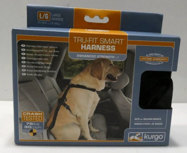 Kurgo Tru-Fit Smart Enhanced Strength Car Harness & Seatbelt Tether Large Dogs