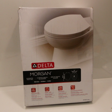 Faucet Morgan Elongated Slow-Close White Toilet Seat with Non-Slip Seat Bumpers,
