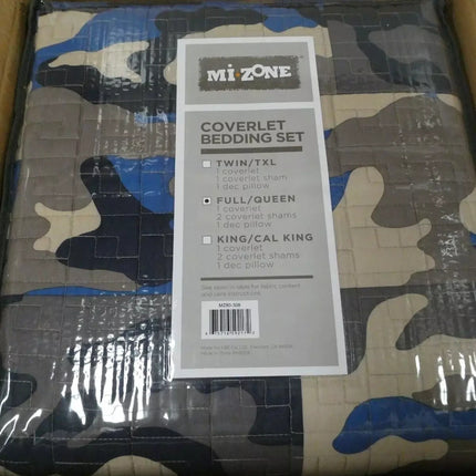 Mizone Josh 4 Piece Coverlet Set, Blue, Full/Queen