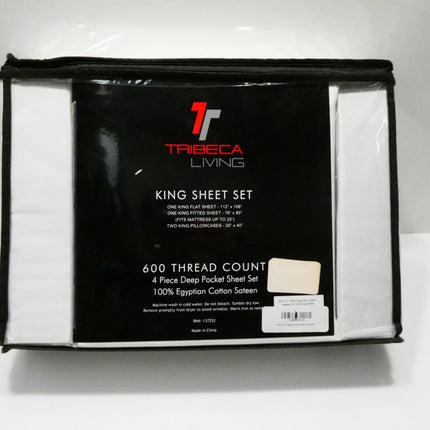 Tribeca Living 600 Thread Count Egyptian Cotton Sateen Extra Deep Pocket Sheet S