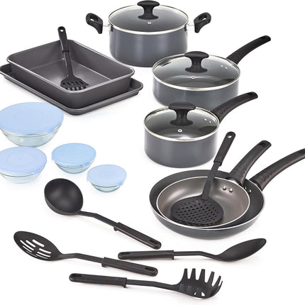 BELLA Nonstick Cookware Set with Glass Lids - Aluminum Bakeware, Pots and Pans,