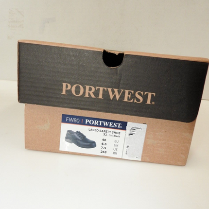 Portwest FW80 Laced Safety Shpoes S2, Black US 7.5, UK 6.5