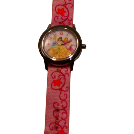 Disney Kids W001803 Princess Stainless Steel Plain Case With Printed Strap Watch