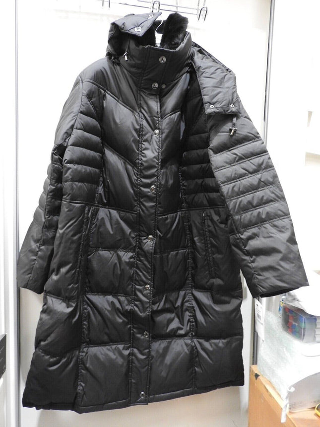 London Fog Women's Plus-Size Mid-Length Faux-Fur Collar Down Coat with Hood - 1X