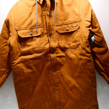 Dickies Men's Fleece Hooded Duck Shirt Jacket With Hydroshield, Brown Duck, X-Sm