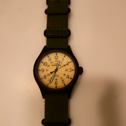TIMEX Men's Expedition Scout 40mm Black Case, Cream Dial, Green Fabric Strap Wat