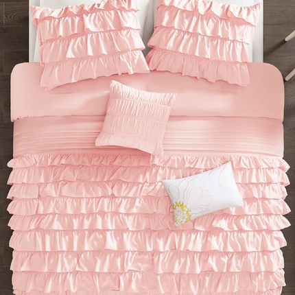 Intelligent Design Cozy Comforter Casual Waterfall Multi Layer Ruffle All Season