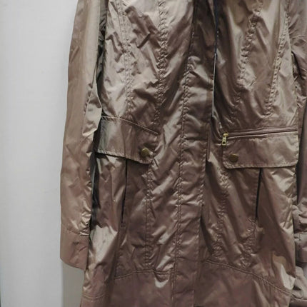 Cole Haan Women's Packable Hooded Rain Jacket with Bow, Champagne, X-Small Petit