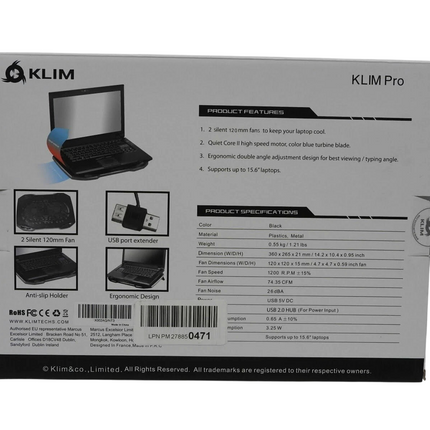 KLIM Pro - The Laptop Cooler for Professionals - Laptop PC Support 10” to 15,6”