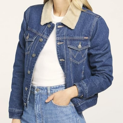 Wrangler Women's Fitted Sherpa Jacket, 70s Blue, Size - 10