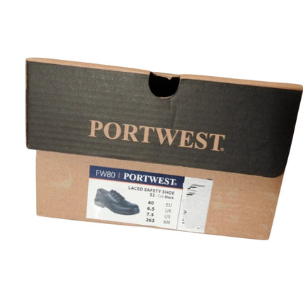 Portwest FW80 Laced Safety Shpoes S2, Black US 7.5, UK 6.5