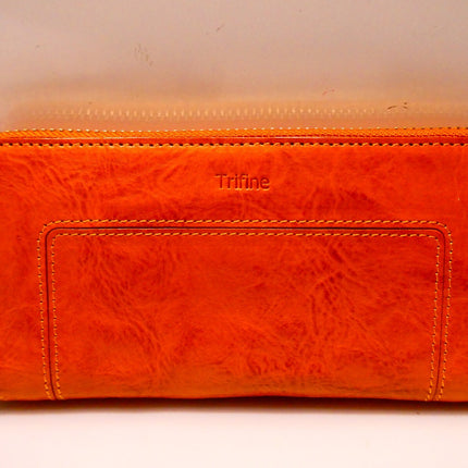 TRIFINE Concrete Leather Zip Wallet, Tan, C01W32
