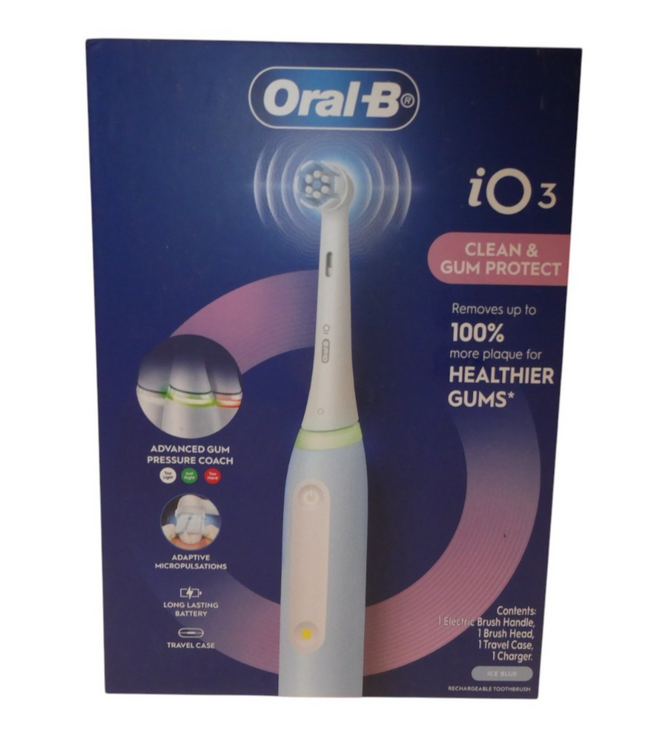 Oral-B iO Series 3 Electric Toothbrush with 1 Brush Head, Rechargeable, Ice Blue
