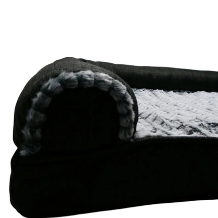 Furhaven Pet Dog Bed Orthopedic Plush Luxe Faux Fur and Performance Linen - M