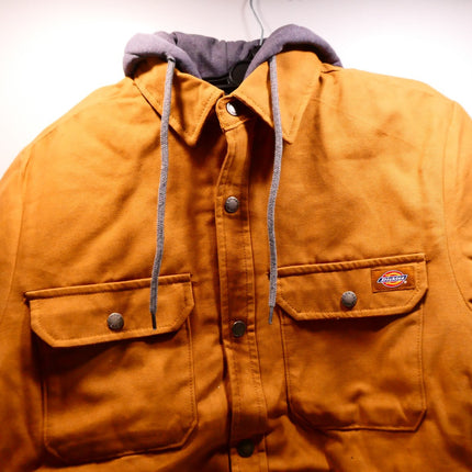Dickies Men's Fleece Hooded Duck Shirt Jacket With Hydroshield, Brown Duck, X-Sm