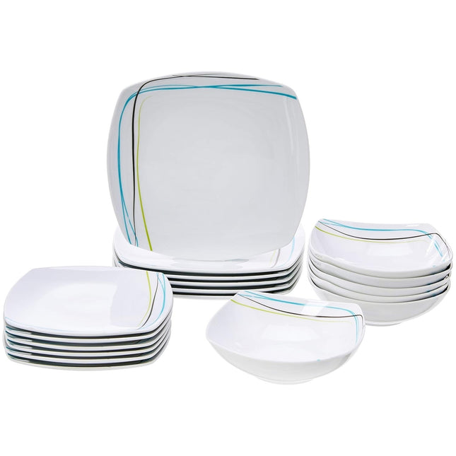 Amazon Basics 18-Piece Dinnerware Set - Soft Lines, Service for 6