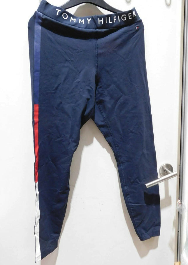Tommy Hilfiger Women's Logo Waistband Multicolour Stripe Leggings Sky Captain LG