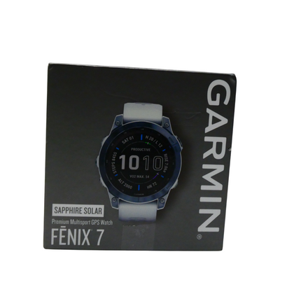 Garmin Fenix 7 Sapphire Solar, Mineral Blue DLC Titanium with Whitestone Band, M