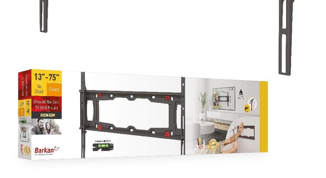 Barkan TV Wall Mount, 29-75 inch Fixed, Drywall No Stud No Drill Flat/Curved Scr