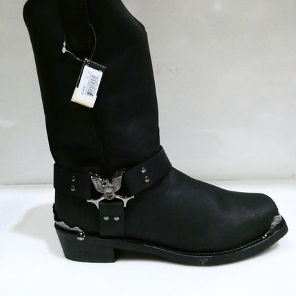 Dingo Mens Chopper Pull On Square Toe Motorcycle Casual Boots Mid Calf Black, 13