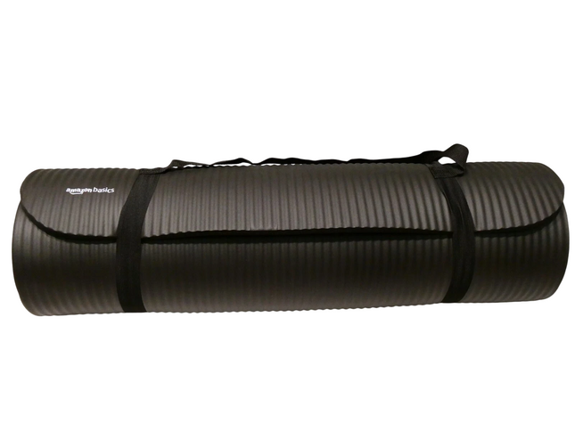 Amazon Basics Extra Thick Exercise Yoga Gym Floor Mat with Carrying Strap - Grey