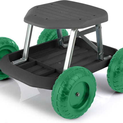 Pure Garden 82-VY021 Cart Rolling Stool with Wheels Seat, and Tool Tray for Weed