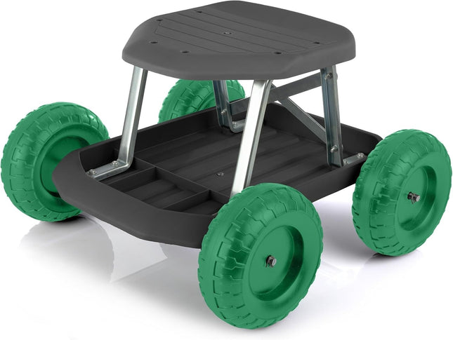 Pure Garden 82-VY021 Cart Rolling Stool with Wheels Seat, and Tool Tray for Weed