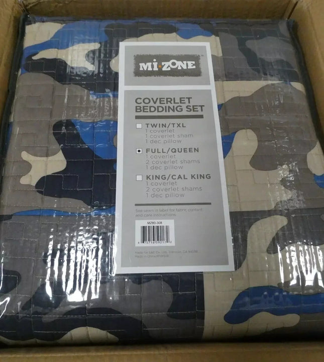 Mizone Josh 4 Piece Coverlet Set, Blue, Full/Queen