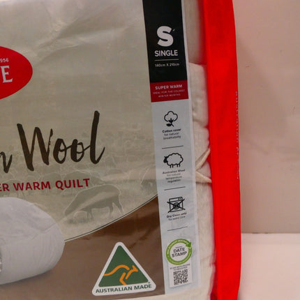 Tontine Australian Wool Quilt Single Size - Super Warm, Heavy Weight Rating, Nat