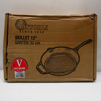 Victoria Cast Iron 12" Skillet Fry Pan with Long Handle, Seasoned, Large, 12 inc