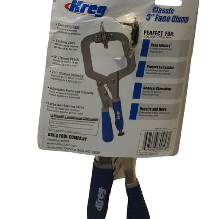 Kreg CLASSIC FACE CLAMP 3" Reach, Increased Clamping Capacity