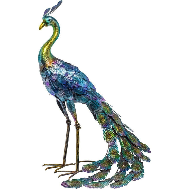 Alpine Corporation 28" Tall Outdoor Metallic Peacock Standing Yard Statue Decora