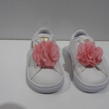 PUMA Baby Basket Flower AC INF Sneakers, Puma White-Pale Pink - 4 US
