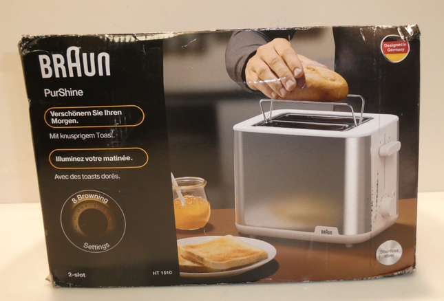 Braun PurShine 2 Slice Toaster White/Silver HT1510WH